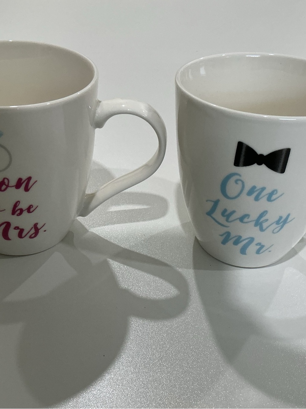 Pfaltzgraff White 'One Lucky' Mr. & Mrs. Mug Set with Blue and Pink Script